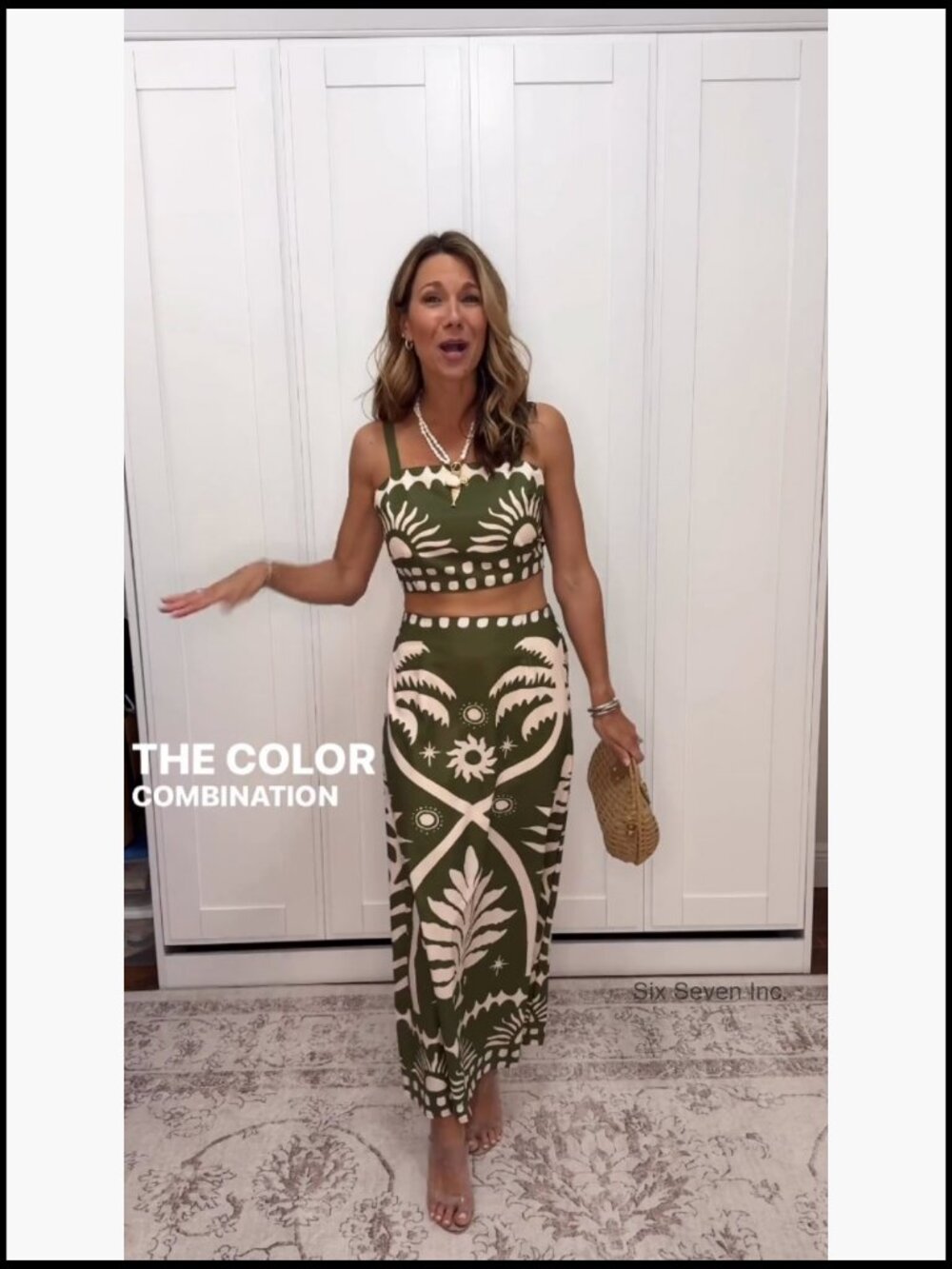 Women 2 Piece Midi Skirt Set - Crop Top and Skirt Summer Tropical Print - Picture 3 of 3